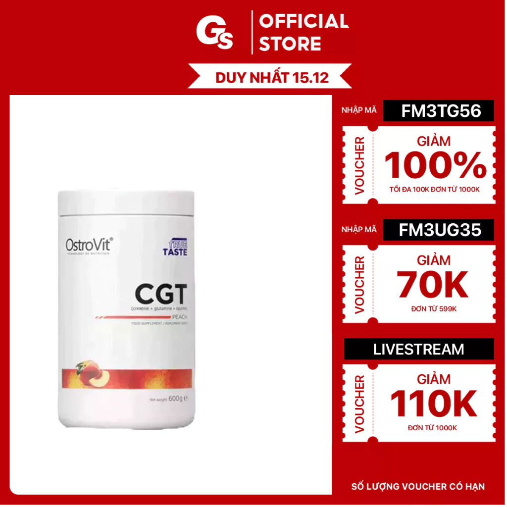 Bột Ostrovit CGT (Creatine - Glutamine - Taurine), (30 Servings) nhập khẩu Ba Lan - Gymstore giúp phục hồi cơ bắp
