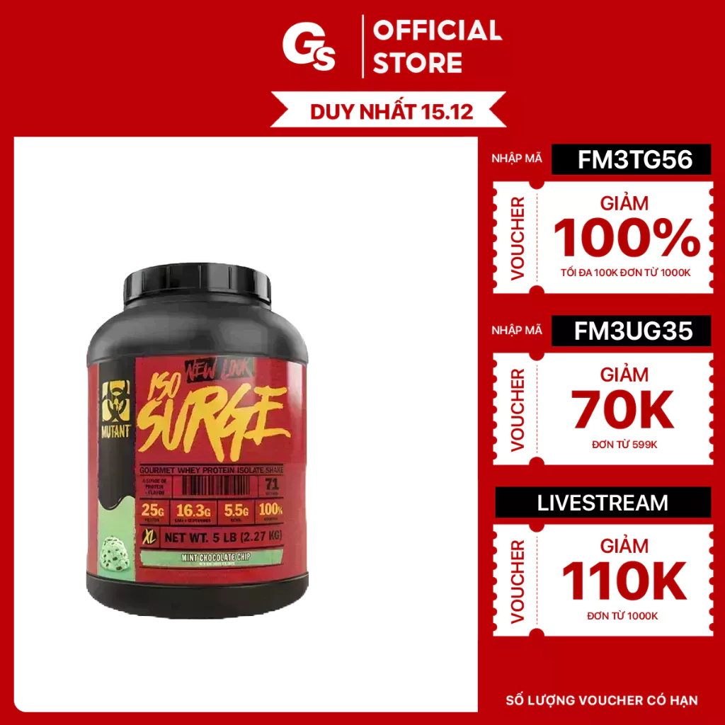 Sữa tăng cơ Mutant ISO Surge, 1.6 Lbs (23 Servings) nhập khẩu Canada - Gymstore