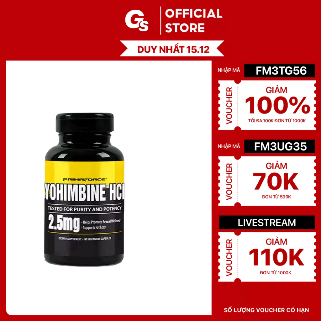 Viên uống PrimaForce Yohimbine HCl (5mg) nhập khẩu Mỹ - Gymstore giúp cải thiện sinh lý phải mạnh