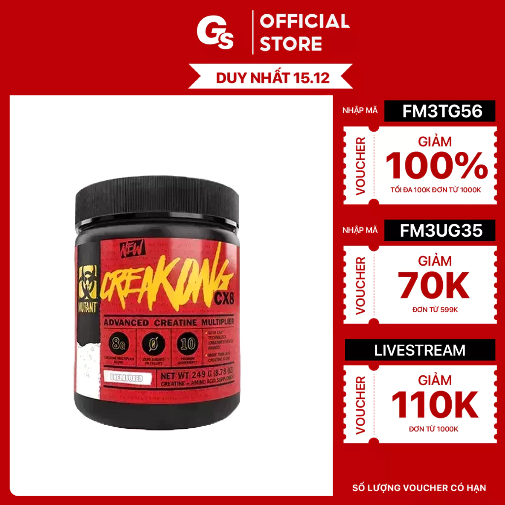 Bột tăng sức mạnh cơ bắp Mutant Creakong Creatine, 249 Gams (30 Servings) nhập khẩu Canada - Gymstore