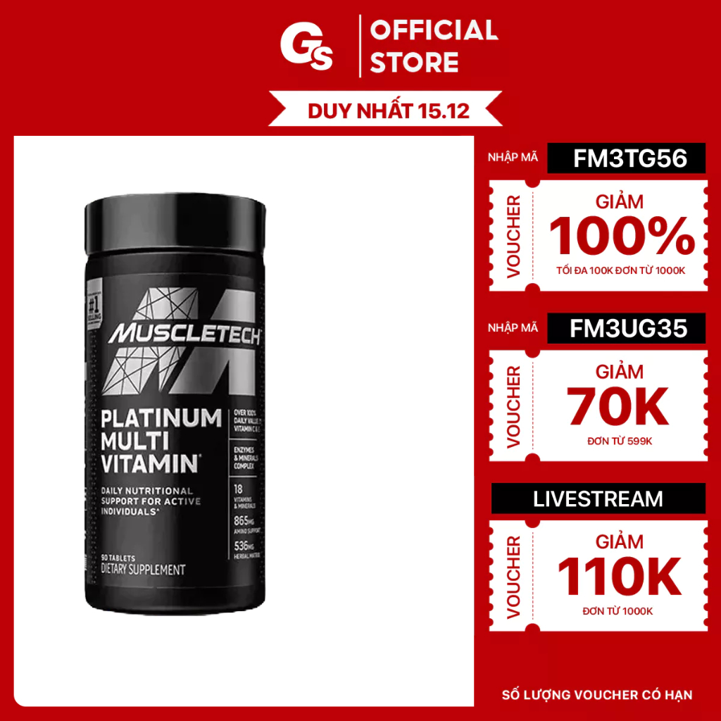 Viên uống MuscleTech Platinum Multivitamin (90 viên) nhập khẩu Mỹ - Gymstore tăng cường sức khỏe toàn diện