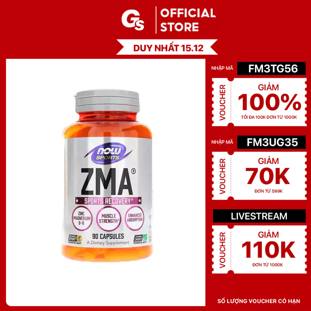 Viên uống Vitamin Now ZMA Sports Recovery nhập khẩu Mỹ phân phối Gymstore phục hồi cơ bắp, sản sinh testosterone