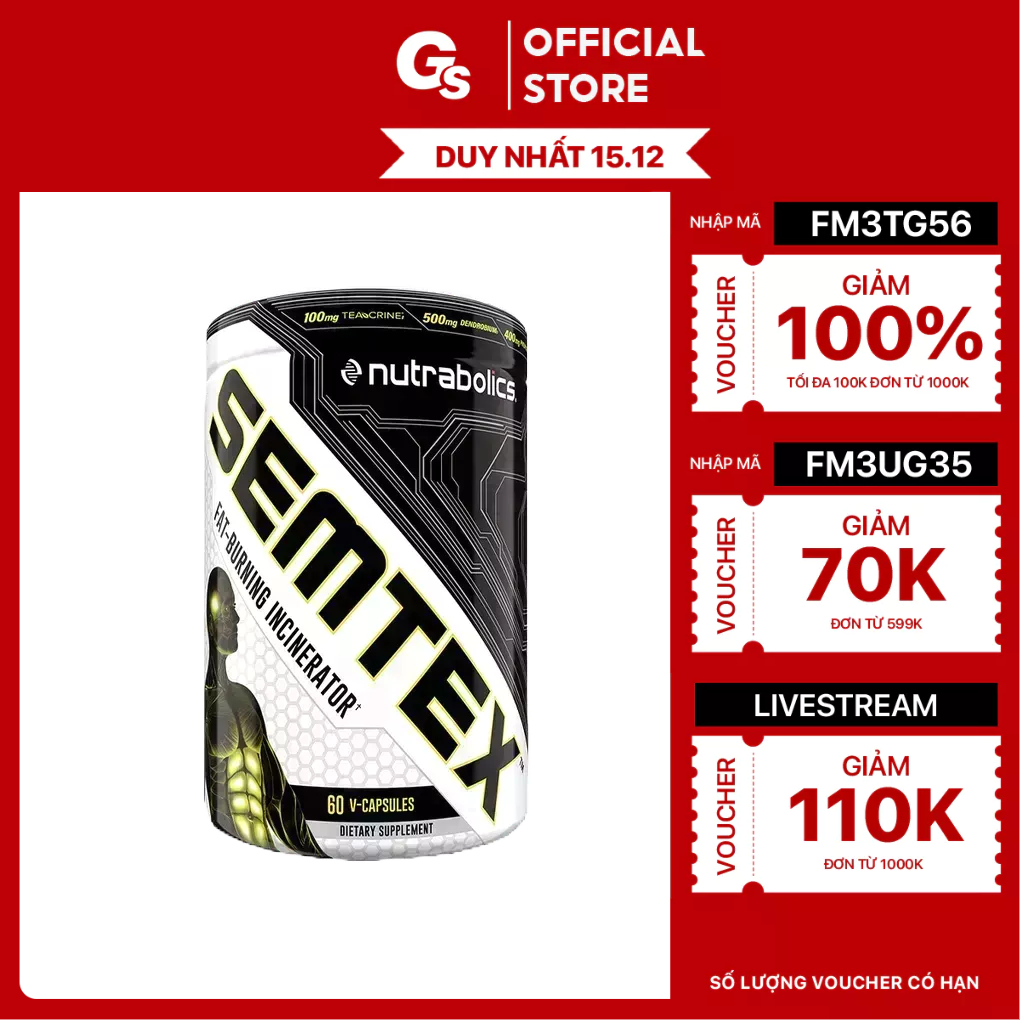 Viên uống giảm mỡ Nutrabolics Semtex (60 viên) nhập khẩu Canada - Gymstore đốt mỡ, giảm cân an toàn giảm mệt mỏi