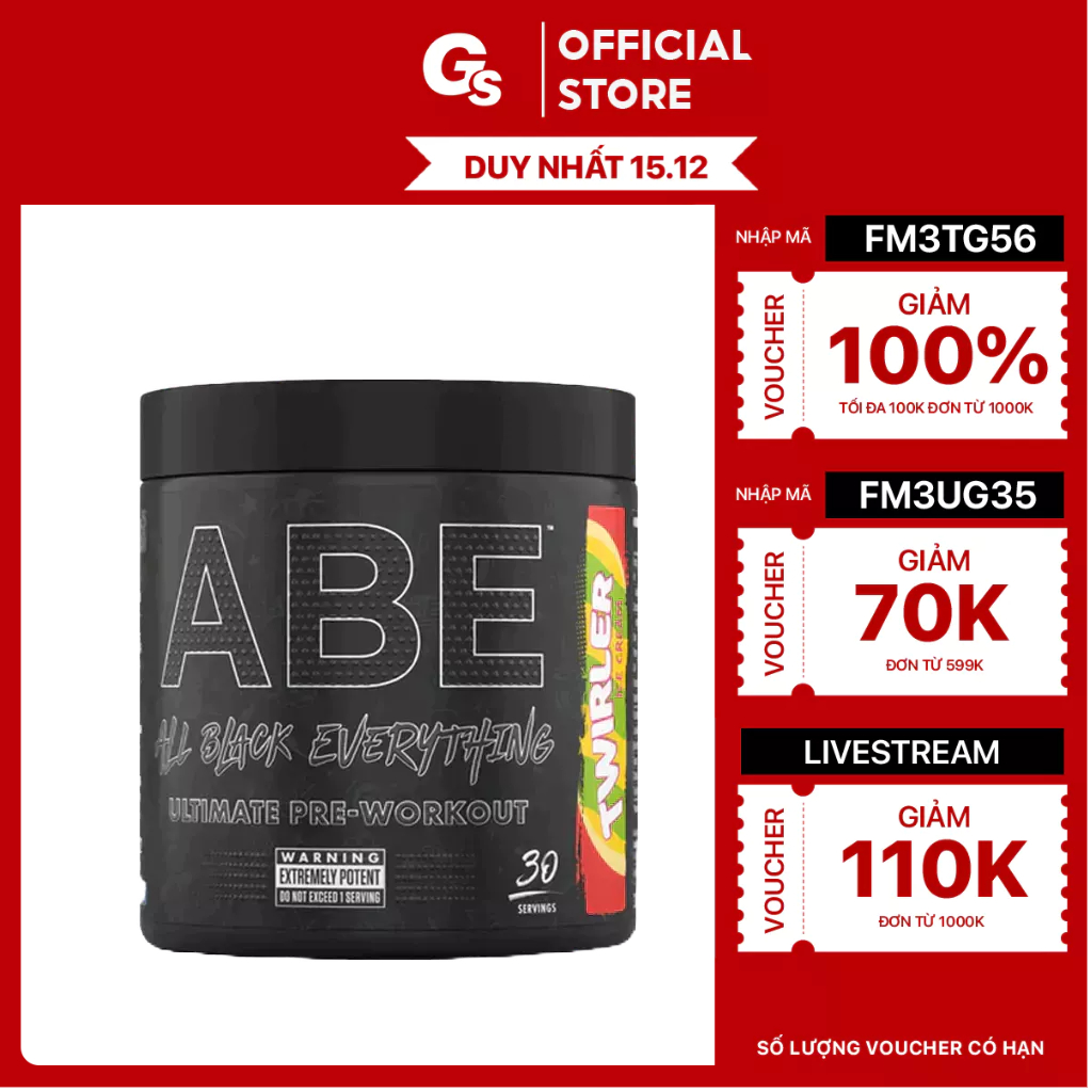 Bột tăng sức mạnh Applied ABE Pre Workout (30 Servings) nhập khẩu Anh - Gymstore giảm đau nhức đánh bay mệt mỏi,buồn ngủ
