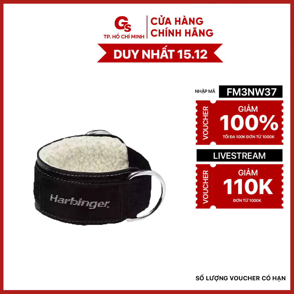 Dây tập mông Harbinger 3" Heavy Duty Ankle Cuff - Gymstore giúp bảo vệ chân, êm ái, thoải mái
