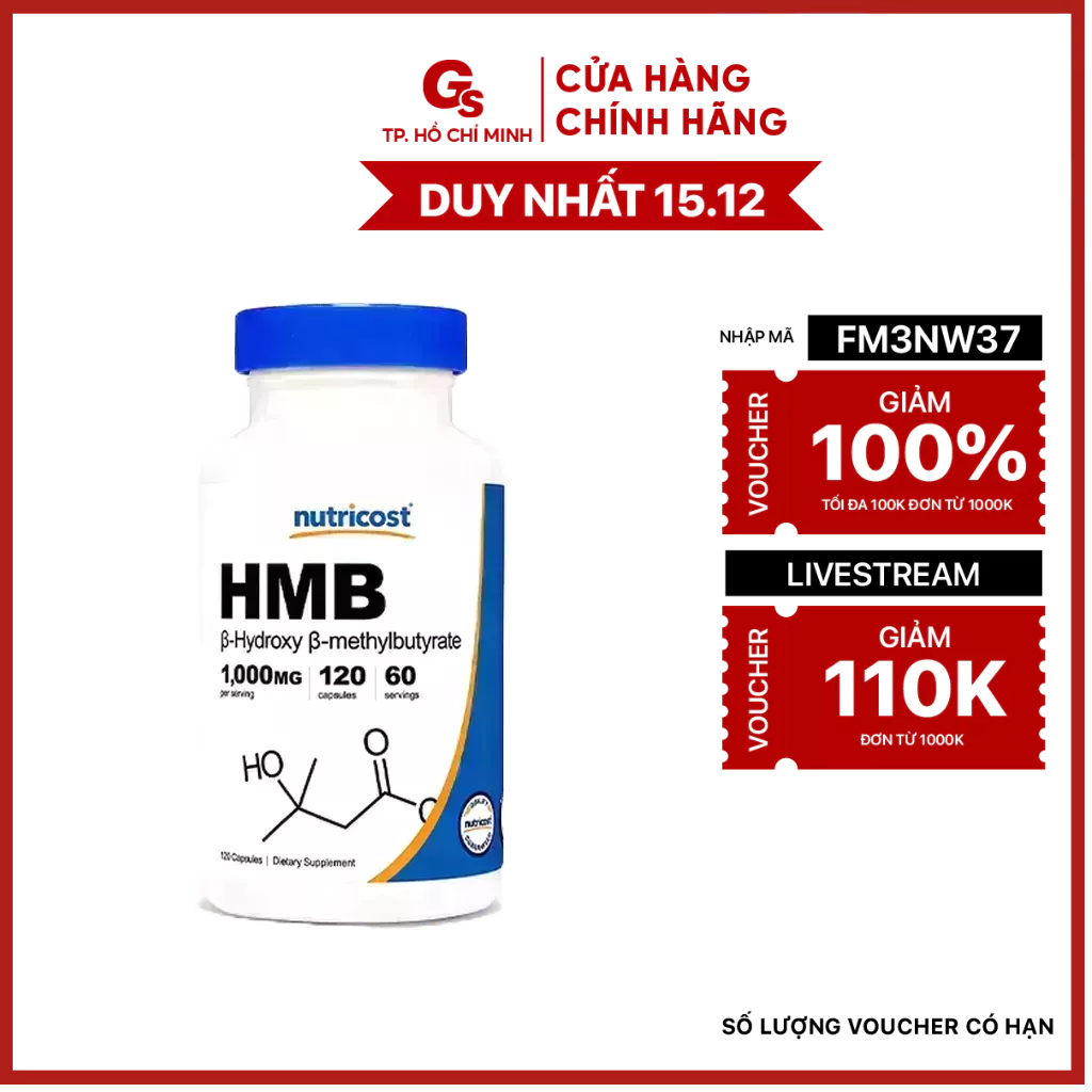 Viên uống tăng cơ nạc Nutricost HMB (500 mg, 120 Capsules) nhập khẩu Mỹ - Gymstore