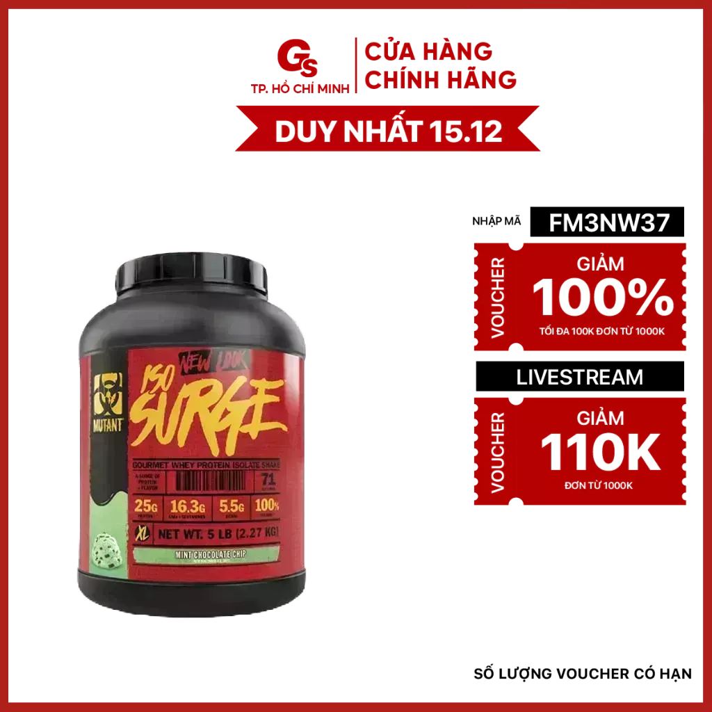 Sữa Mutant ISO Surge, 1.6 Lbs (23 Servings) nhập khẩu Canada - Gymstore bổ sung protein, duy trì, phát triển cơ bắp