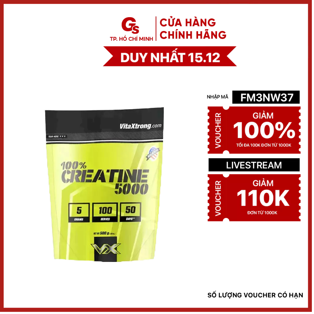 Bột VitaXtrong 100% Pure Creatine Monohydrate 5000 (Unflavored) nhập khẩu Mỹ - Gymstore