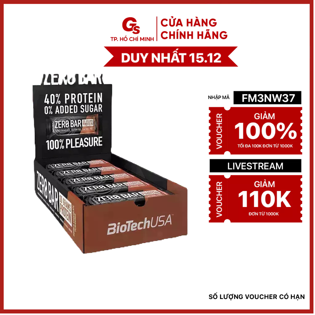 Bánh ăn liền Protein Biotech USA Zero Bar (50g, 20 bánh) nhanh gọn, tiện lợi, bổ dưỡng, chống oxy hóa
