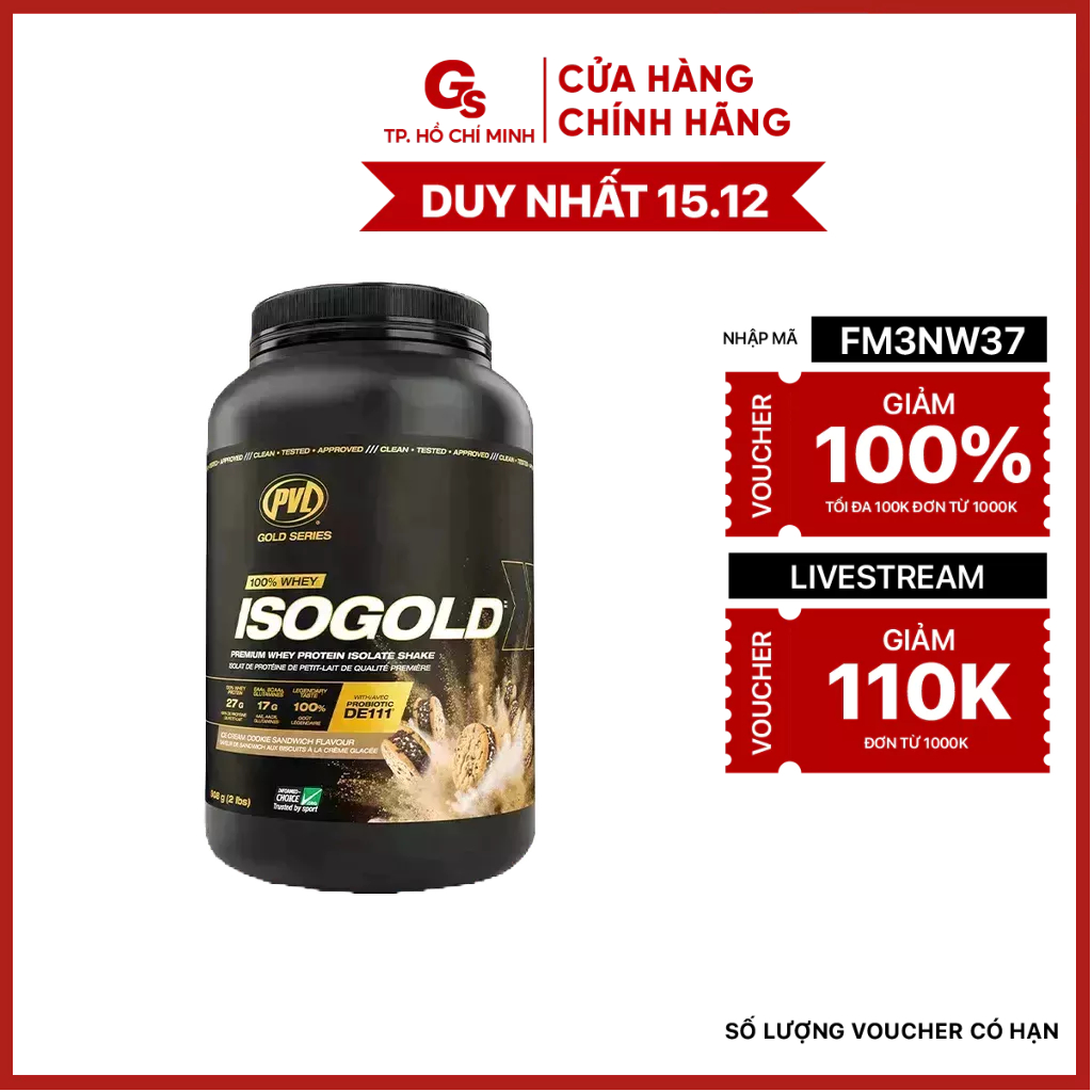 Sữa tăng cơ cao cấp PVL ISO Gold 2 Lbs Premium Isolate 100% Whey Protein Isolate & Hydrolysate | Made in Canada | GYMSTO