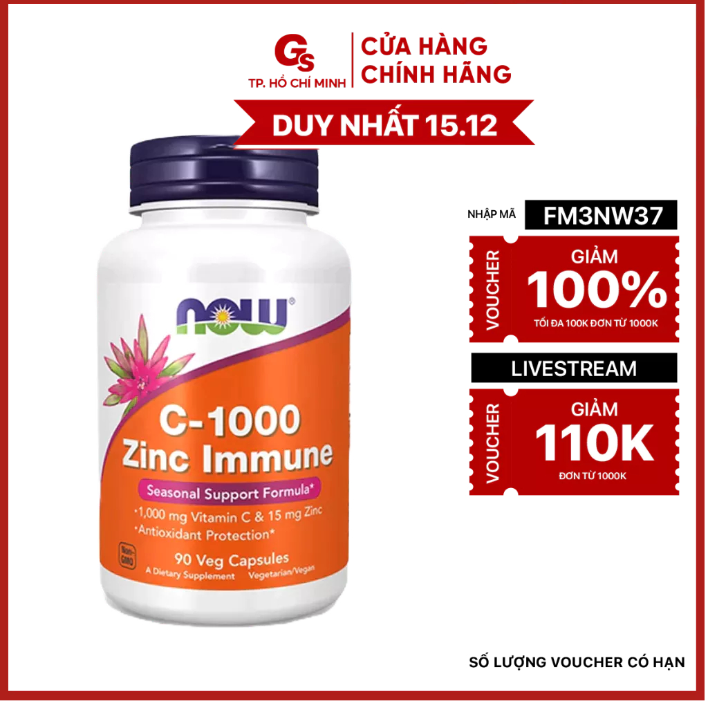 Viên uống Now Vitamin C-1000 Zinc Immune (90 viên) nhập khẩu Mỹ - Gymstore tăng sức đề kháng