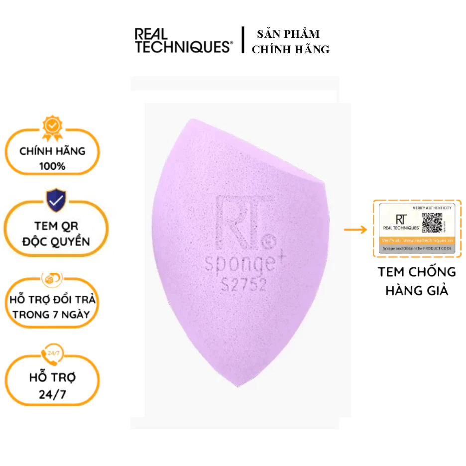 Mút Tán Che Khuyến Điểm Mini Tím Nhạt Real Techniques Berry Pop Miracle Mini Sponges (Không Hộp)
