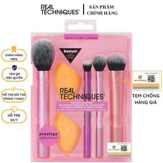Bộ 4 cọ kèm 2 mút real techniques everyday essentials plus with bonus miracle complexion sponge