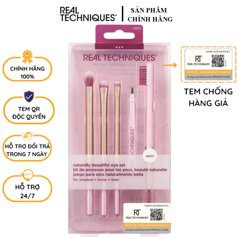 Bộ 5 Cây Cọ mắt Màu Hồng Cực Xinh REAL TECHNIQUES Naturally Beautiful Eye Makeup Brush Kit