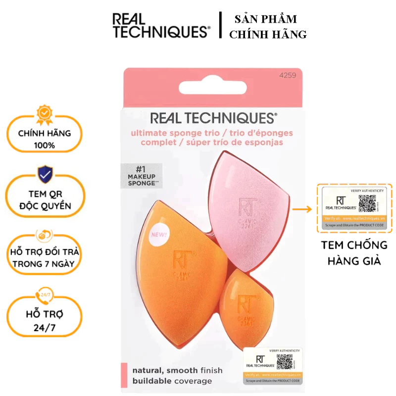 Set 3 Mút Trang Điểm Real Techniques Ultimate Makeup Sponge Blending And Setting Trio