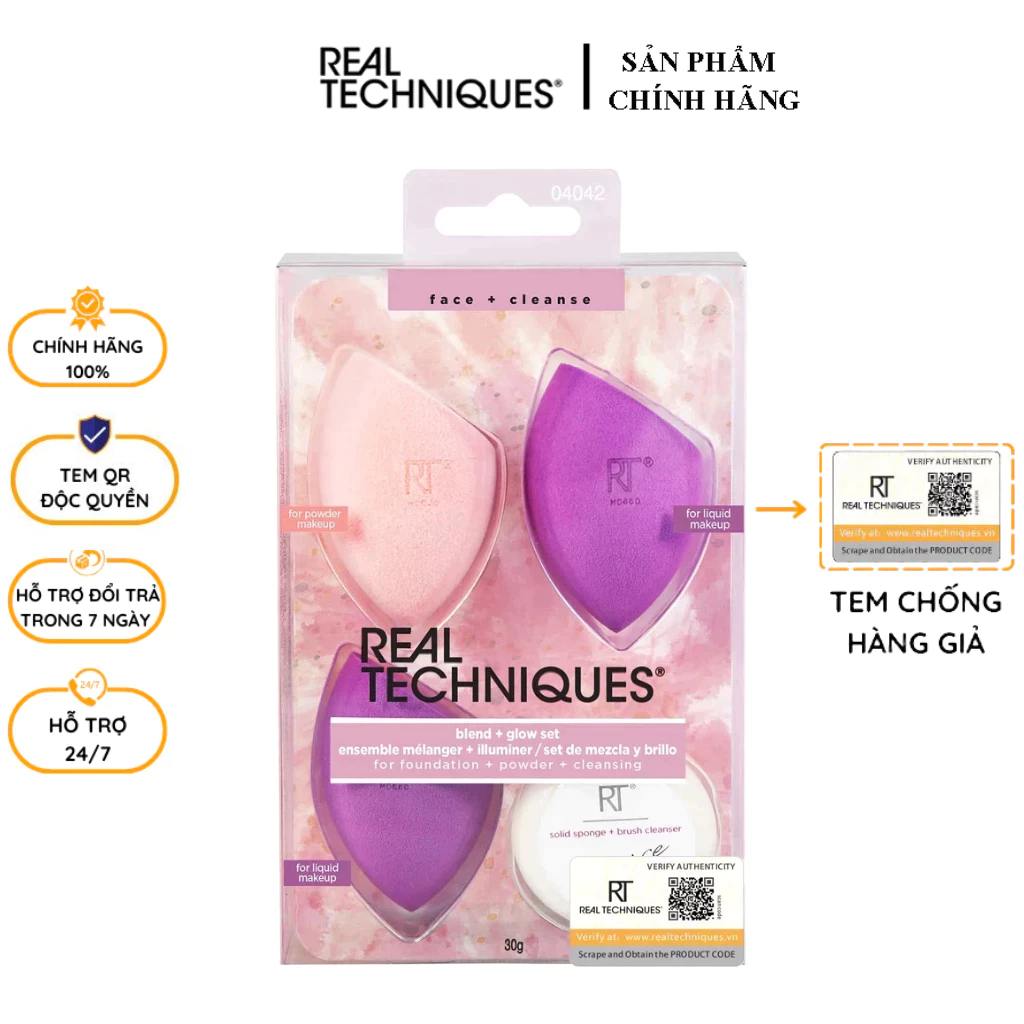 Bộ Mút Trang Điểm và Cục Giặt REAL TECHNIQUES BLEND & GLOW SET
