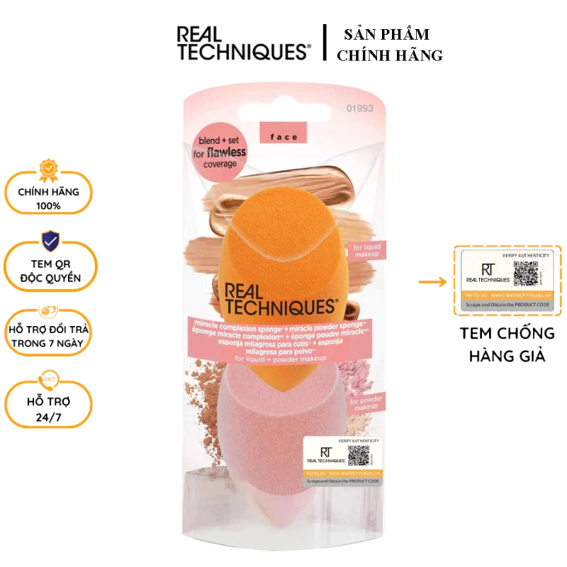 Set 2 Bông Mút Đánh Kem Nền và Phấn Phủ REAL TECHNIQUES