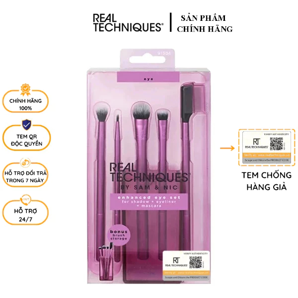 Bộ Cọ REAL TECHNIQUES 5 Cây Dành Cho Mắt Có Ống Đựng Enhanced Eye Brush Set