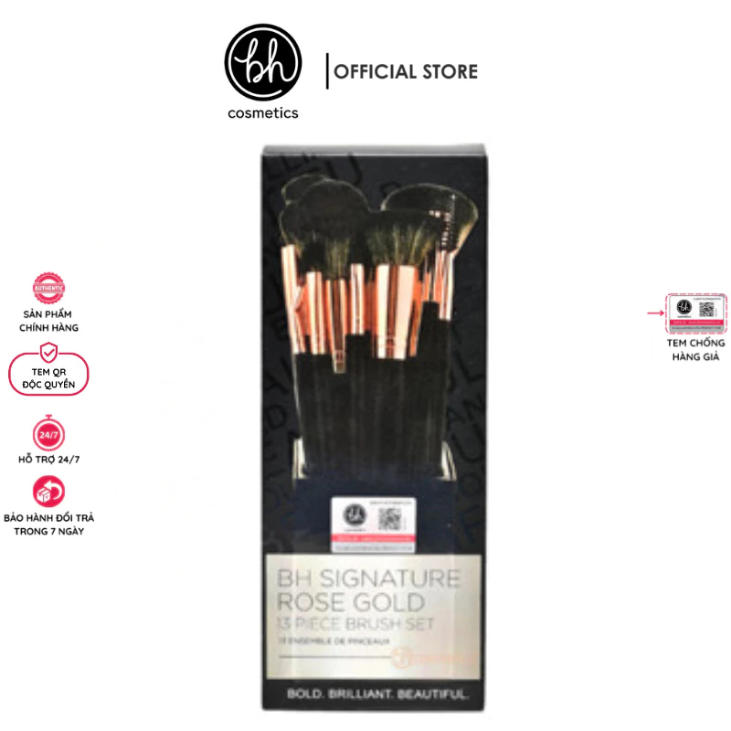 Bộ Cọ Trang Điểm Bh Cosmetics Signature Rose Gold 13 Cây màu đen