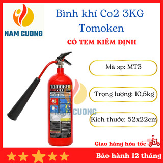 Bình chữa cháy khí co2 3kg, bình cứu hỏa tomoken sản xuất tại việt nam đạt tiêu chuẩn pccc,