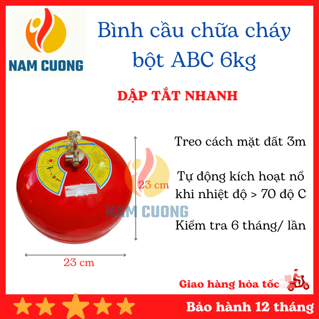 Bình cầu chữa cháy XFZTBL6 bột ABC 6 kg, chữa cháy tự động, dùng cho kho bãi nhà xưởng, đạt tiêu chuẩn pccc