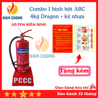 Combo bình chữa cháy bột abc 4kg dragon có đồng hồ đo áp suất, kệ nhựa đơn tặng bộ nội quy tiêu lệnh