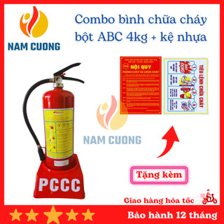 [TẶNG NỘI QUY + TIÊU LỆNH] Combo bình chữa cháy bột ABC 4kg có đồng hồ đo áp suất, kệ nhựa đơn tặng bộ nội quy tiêu lệnh