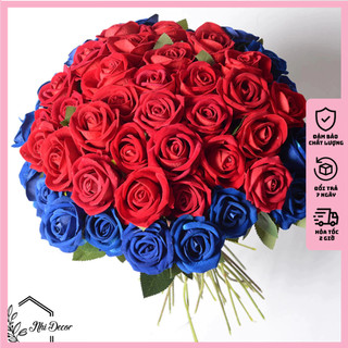 Hoa hồng giả, hoa hồng nhung giả CAO CẤP size đại 10cm cắm lọ để bàn, hoa giả decor, hoa giả để bàn, hoa giả trang trí