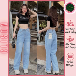 Q526 Quần Jean trơn ống rộng lưng cao CLISON quần Jean ống suông basic dễ phối đồ