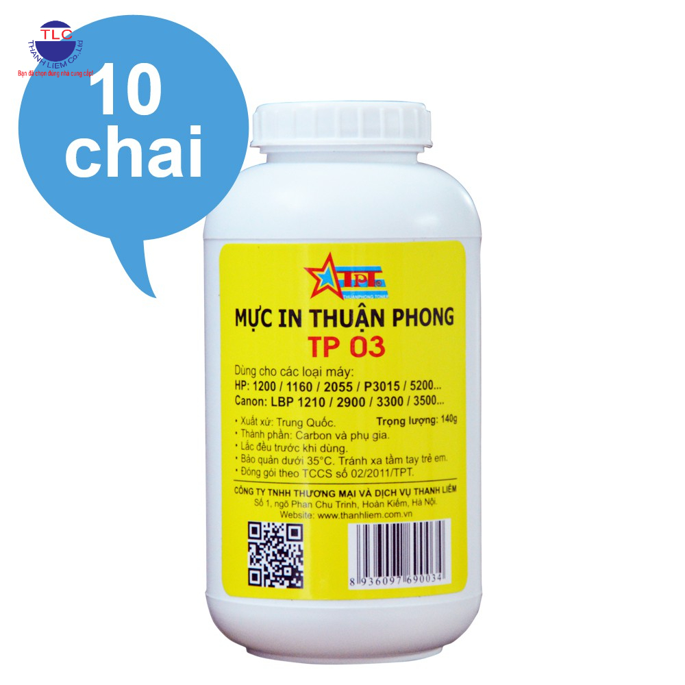 (BỘ 10 CHAI) Mực đổ Thuận Phong TP03 dùng cho máy in HP/Canon (140g)