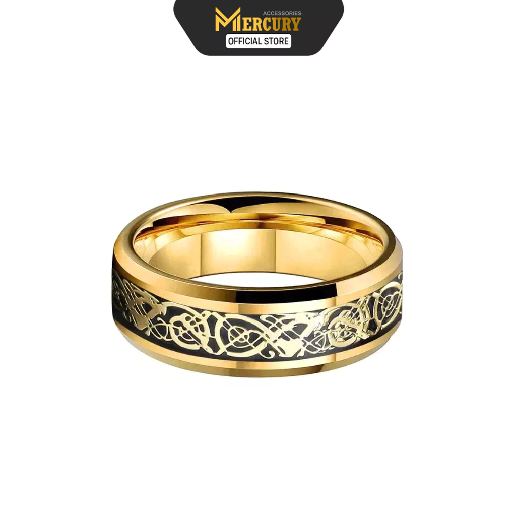 Nhẫn thời trang nam titan Mercury Gold Black Dragon