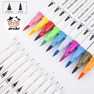 Bút brush 12 màu 2 đầu viết calligraphy, bút dạ màu marker nhiều màu dễ thương Fin