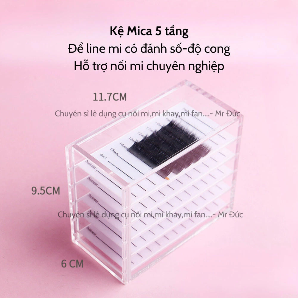 Kệ mica 5 tầng dùng để mi nối hoặc line mi lẻ (9,5x11,7x6 cm)_hỗ trọ nối mi_Mr Đức