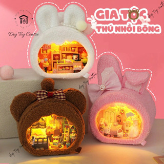 [Hot] Mô hình đồ chơi DIY Nhà búp bê thủ công tự làm bằng gỗ và bông dễ thương Gia Tộc Thú Nhồi Bông