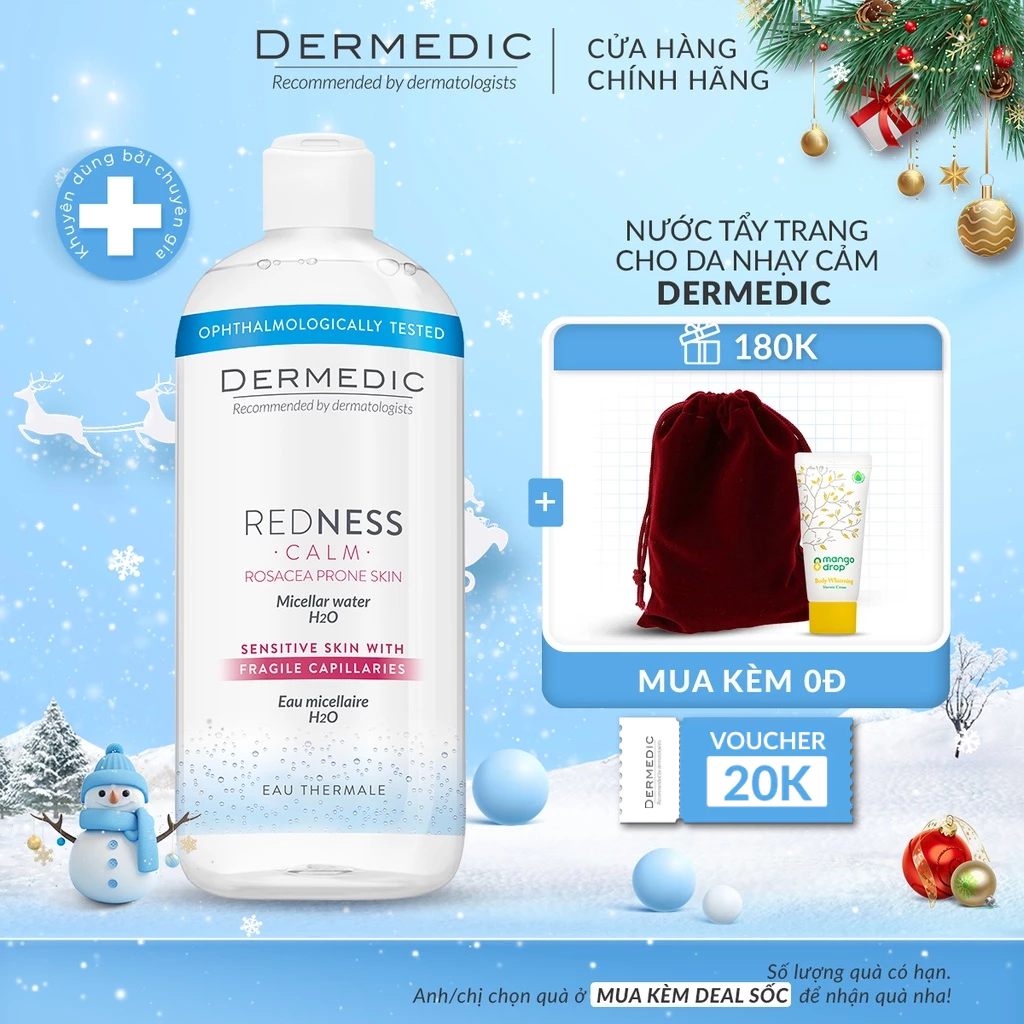 Nước tẩy trang Dermedic cho da nhạy cảm, mẩn đỏ REDNESS micellar water H2O 500 ml
