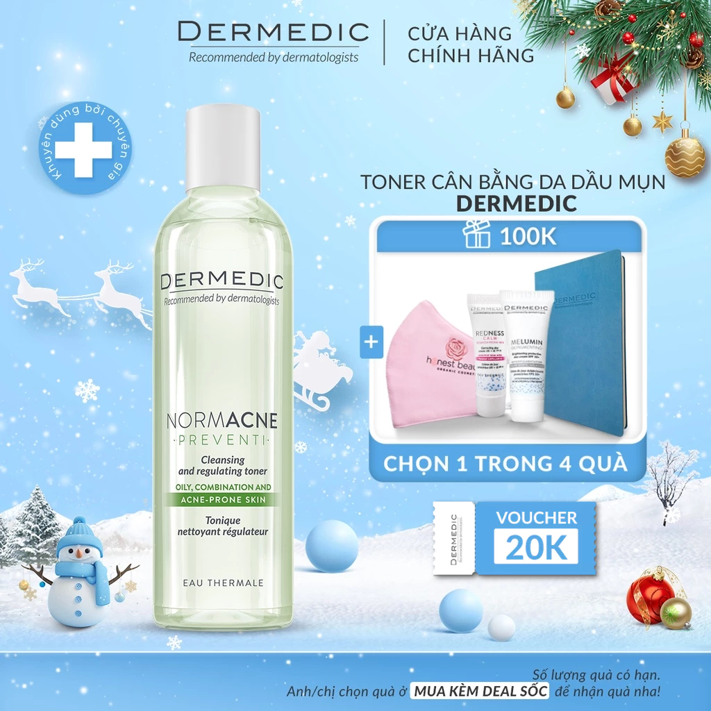 Toner Dermedic da dầu mụn, làm dịu, se khít lỗ chân lông Normacne Preventi Cleansing And Regulating Skin Toner 200 ml