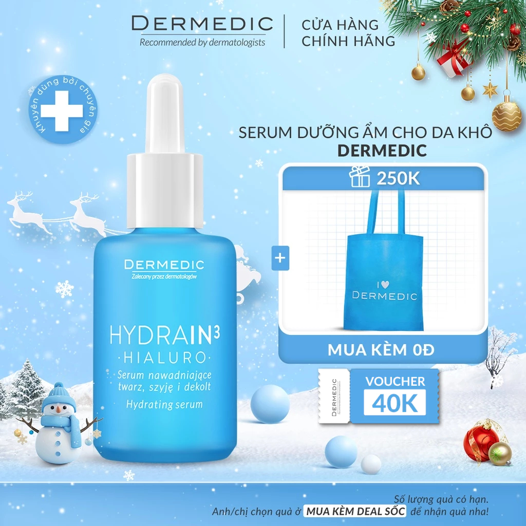 Serum Dermedic Hydrain3 cấp nước, cấp ẩm cho da khô Hydrain3 Hialuro Hydrating Serum For Face, Neck And Decolltage 30 ml