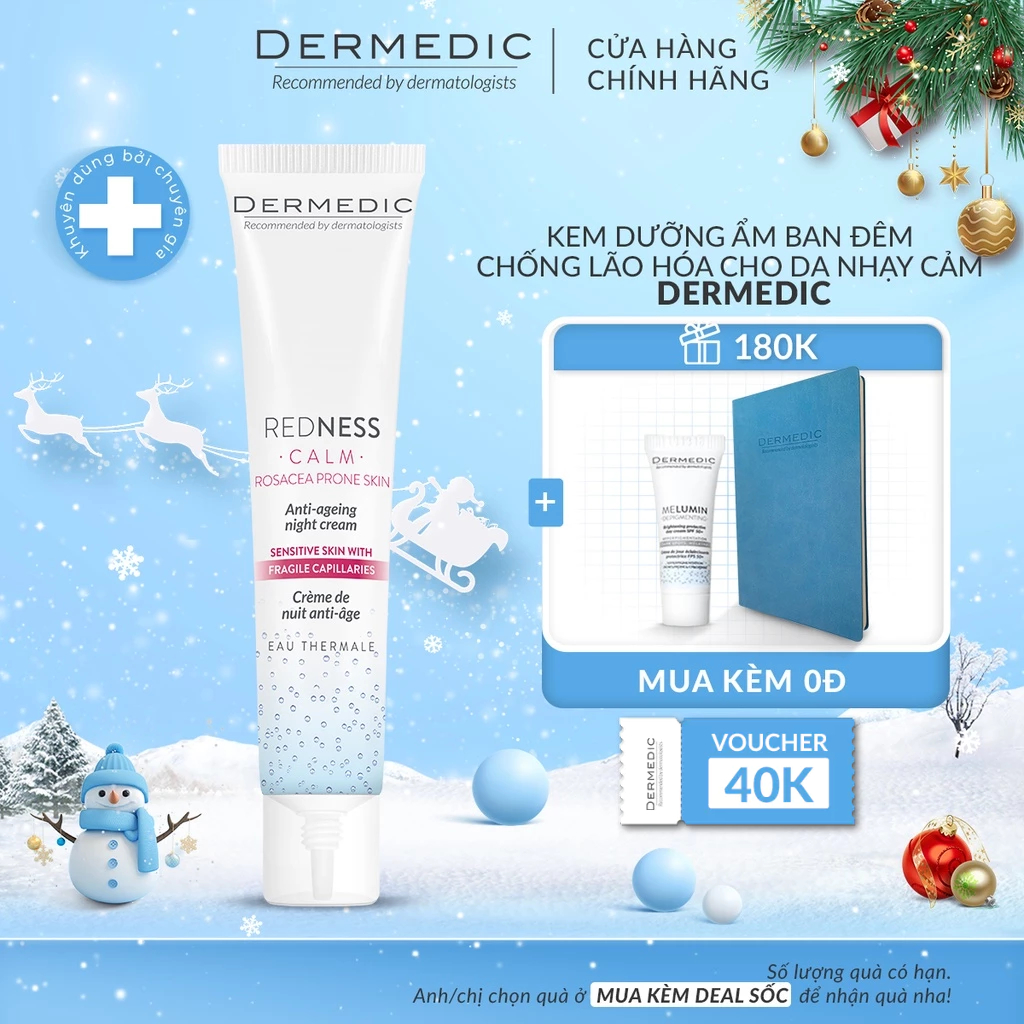 Kem dưỡng Dermedic ban đêm chống lão hóa cho da nhạy cảm mẫn đỏ REDNESS anti-ageing night cream 40ml