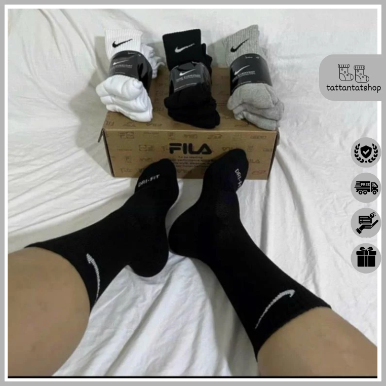 Tất thể thao ni.ke cổ cao trắng đen xám siêu dày dặn thấm hút mồ hôi