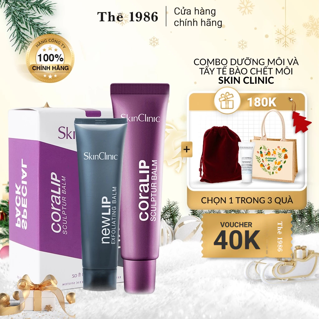 Combo Dưỡng Môi Và Tẩy Tế Bào Chết Môi Skinclinic Pack Coralip 15Ml + New Lip 15Ml