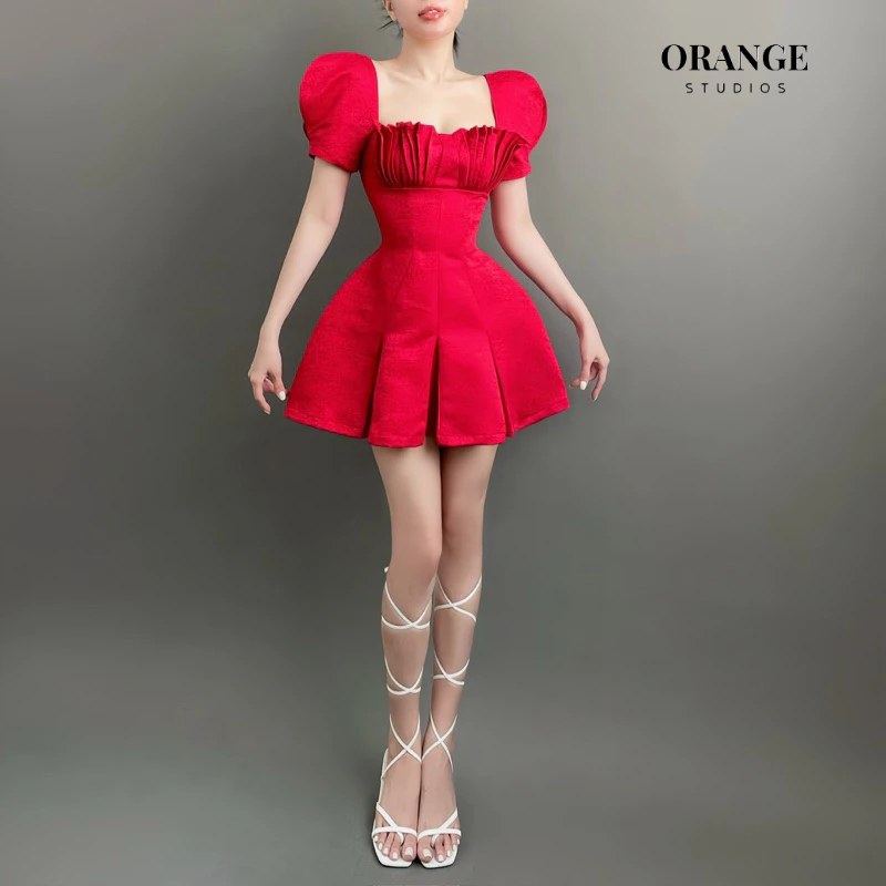 𝐫𝐞𝐬𝐭𝐨𝐜𝐤 (ORANGE STUDIOS ) HÌNH THẬT - Leanne Dress - Đầm Thiết Kế Tay Bồng Dáng Xếp Ly