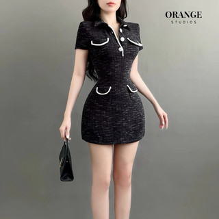 (ORANGE STUDIOS ) HÌNH THẬT - Santiago Dress - Đầm Thiết Kế Tay Ngắn Chất Liệu Vải Tweed