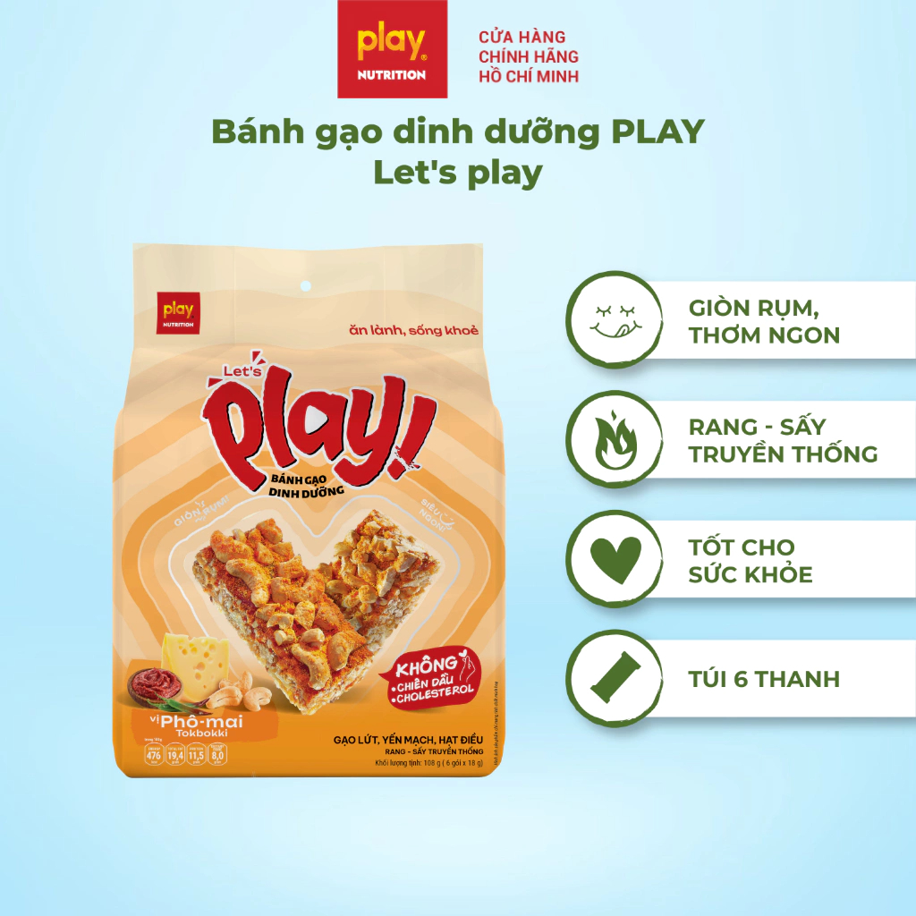 Bánh gạo dinh dưỡng PLAY Let’s play - Thanh gạo lứt ngũ cốc, giòn tan, ăn vặt healthy
