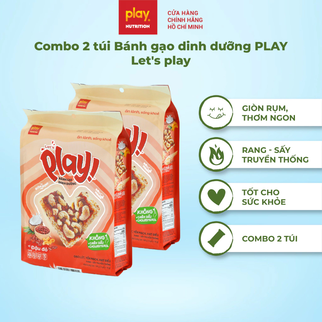 Combo 2 túi bánh gạo dinh dưỡng PLAY Let’s play - Bánh gạo lứt ngũ cốc, giòn tan, ăn vặt healthy