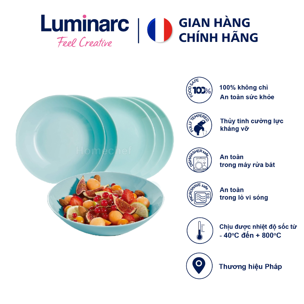 [Hàng Pháp] Bộ đĩa (dĩa) Luminarc Diwali thủy tinh xanh ngọc 6 chi tiết, dùng lò vi sóng, máy rửa bát - DW6A