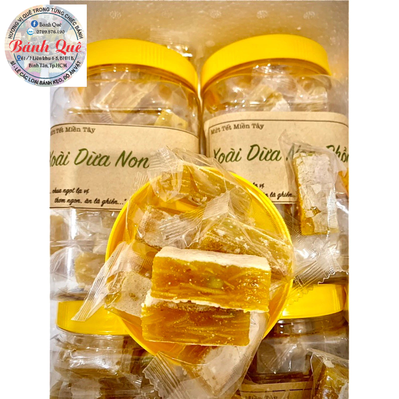 Kẹo xoài mix dâu dừa non kẹp bánh phồng 500g