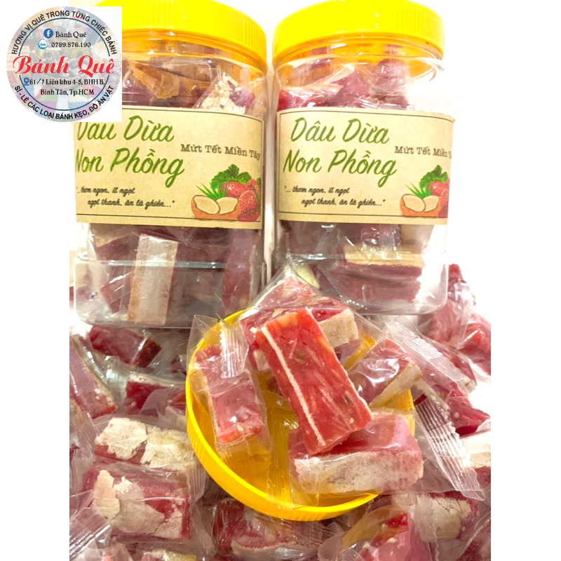 Kẹo xoài mix dâu dừa non kẹp bánh phồng 500g