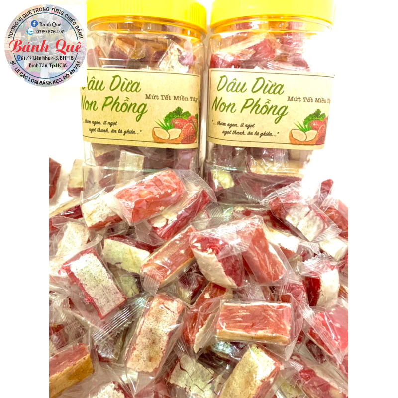 Kẹo xoài mix dâu dừa non kẹp bánh phồng 500g