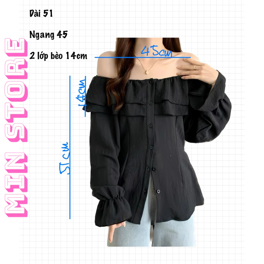 Áo Trễ Vai Nữ Phối Bèo Tay Ngắn ,Tay Dài , Áo Sơ mi Kiểu Nữ Trễ Vai Chất Đũi Gân Sóng Phong Cách Tiểu Thư