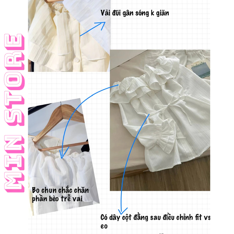 Áo Trễ Vai Nữ Phối Bèo Tay Ngắn ,Tay Dài , Áo Sơ mi Kiểu Nữ Trễ Vai Chất Đũi Gân Sóng Phong Cách Tiểu Thư